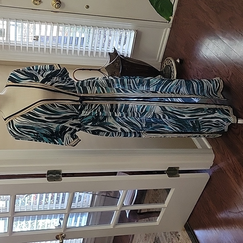Bliss Home Jealous Tomato teal white abstract print maxi swimsuit cover L New…